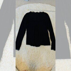 Womens Size 14 Regular Fit Scoop Neck Long Sleeve Lace Casual Blouse Shirt Black